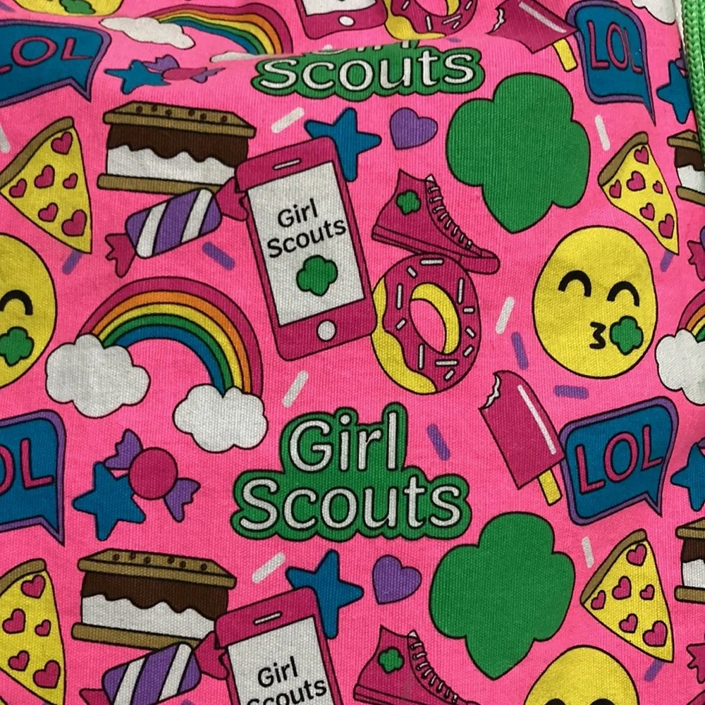 GIRL SCOUTS Emoji Drawstring Bag Mini Backpack Satchel Pink Green 15